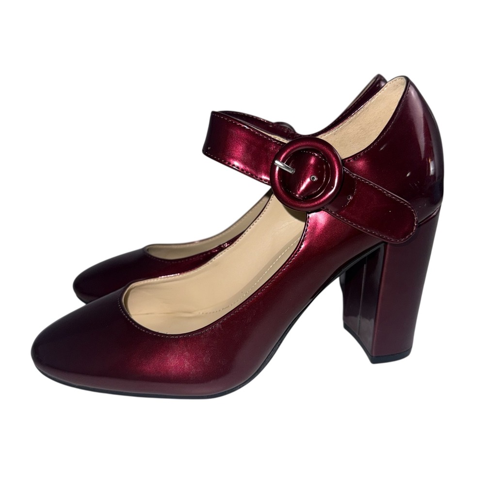 Marc Fisher Shaylie Mary Jane Block Heel Pumps Burgundy Patent Metallic Size 6M - Picture 3 of 9